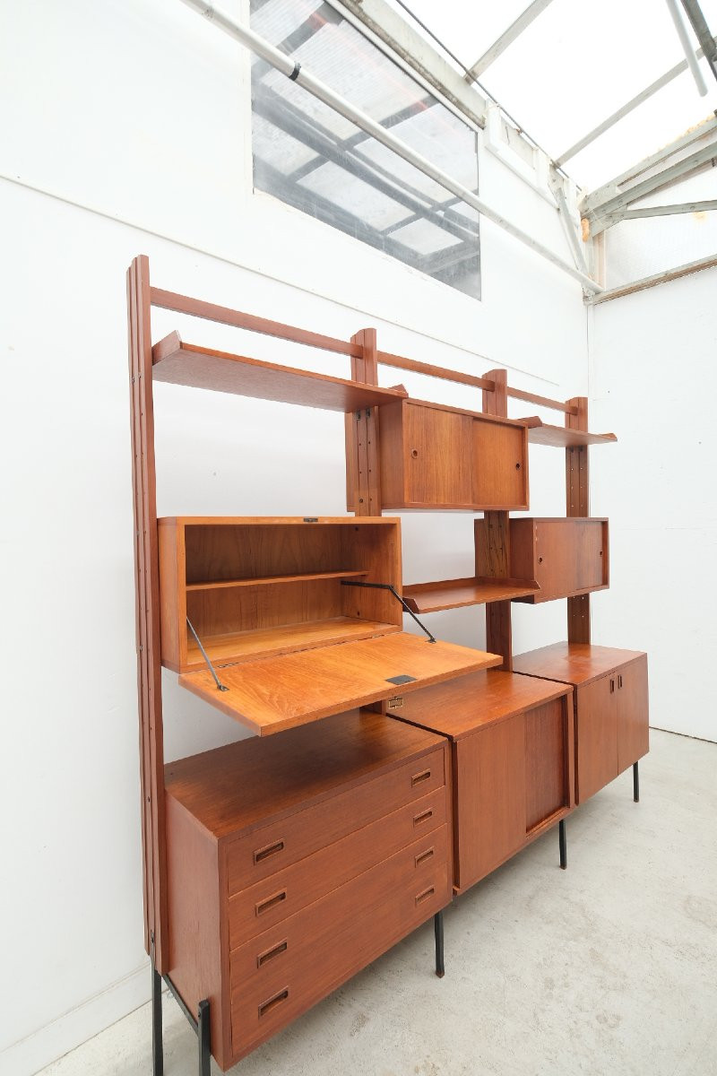 Teak And Metal Bookcase, Italy 1960  -photo-3