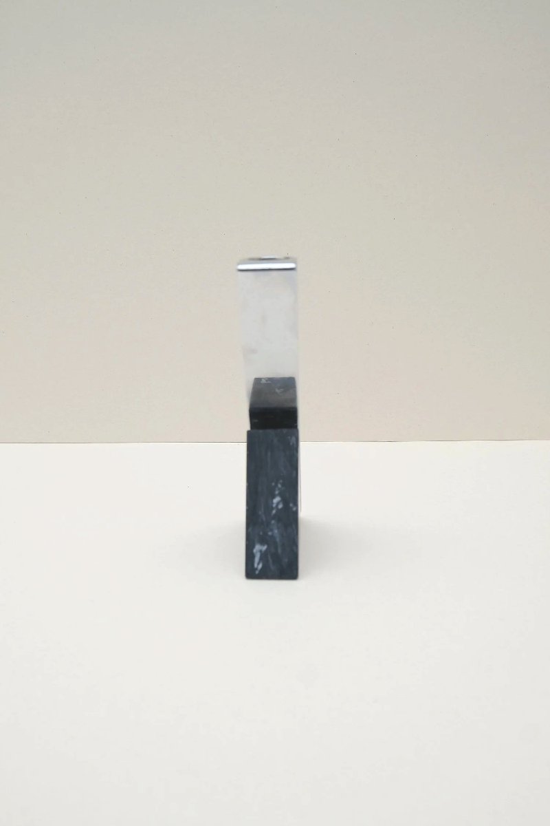 Bougeoir en métal chromé et marbre, 1980-photo-3