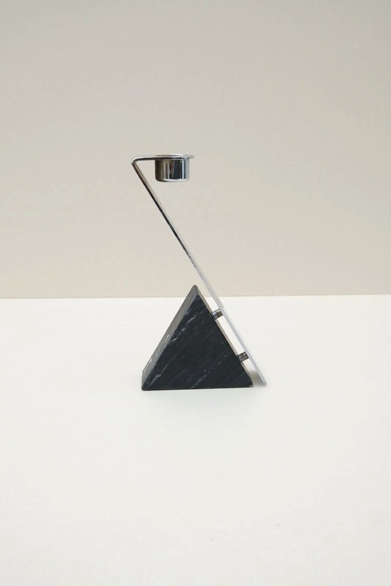 Bougeoir en métal chromé et marbre, 1980-photo-4