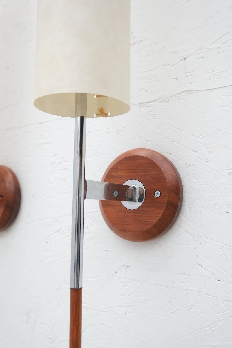 Pair Of Gustaf Wall Lights In Wood And Metal, Sweden 1980  -photo-3