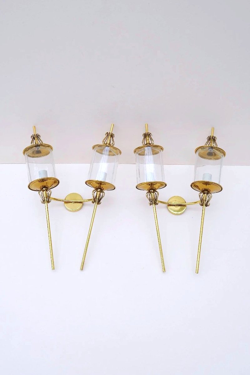 Paire d'appliques de Maison LUNEL en laiton et verre, France 1950  -photo-2