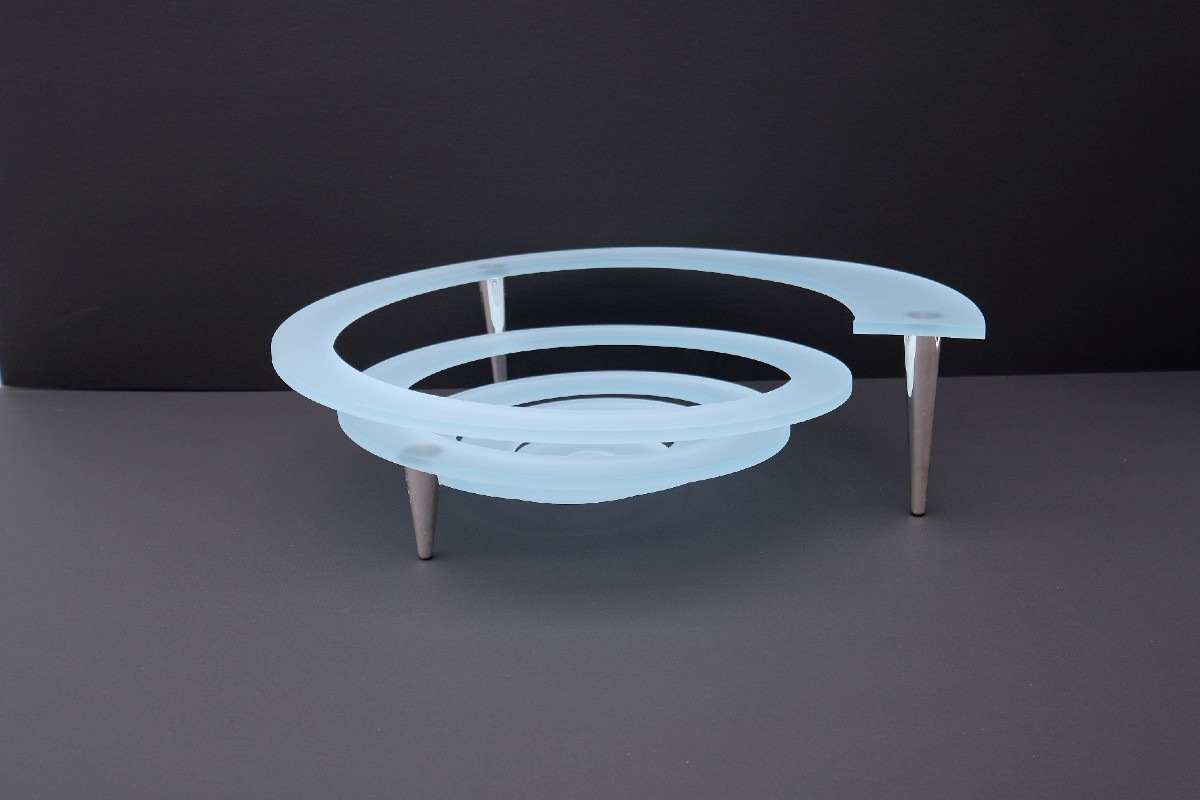 Coupe à fruit "Spirale" de Giuseppe ROCCO pour RSVP en verre et métal argenté, Italie 1980 