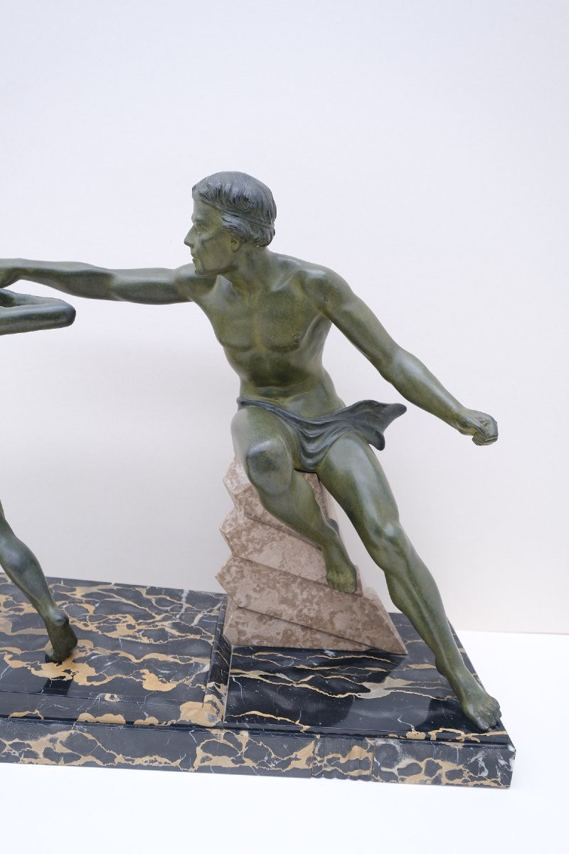 Large Art Deco Sculpture By Jacques Limousin In Spelter And Marble, France 1930  -photo-2