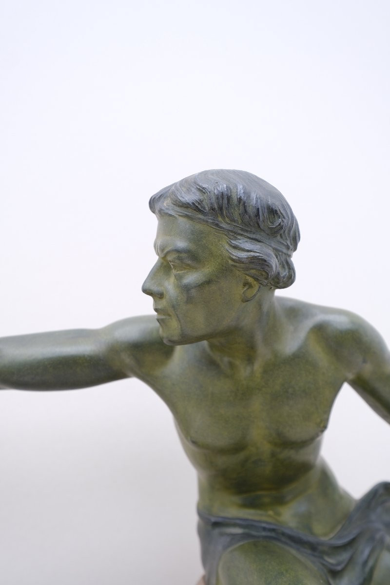 Large Art Deco Sculpture By Jacques Limousin In Spelter And Marble, France 1930  -photo-3