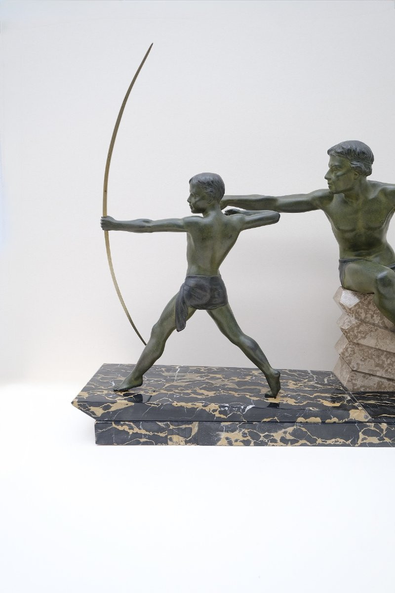 Large Art Deco Sculpture By Jacques Limousin In Spelter And Marble, France 1930  -photo-4