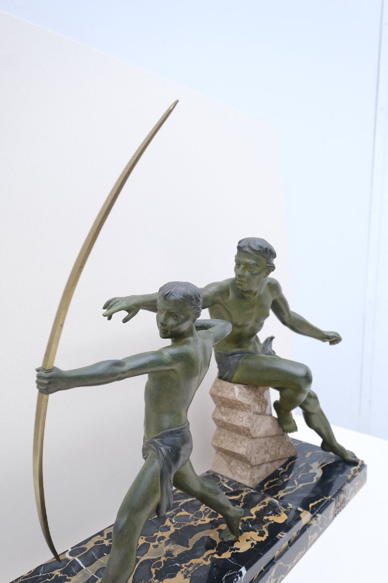 Large Art Deco Sculpture By Jacques Limousin In Spelter And Marble, France 1930  -photo-2