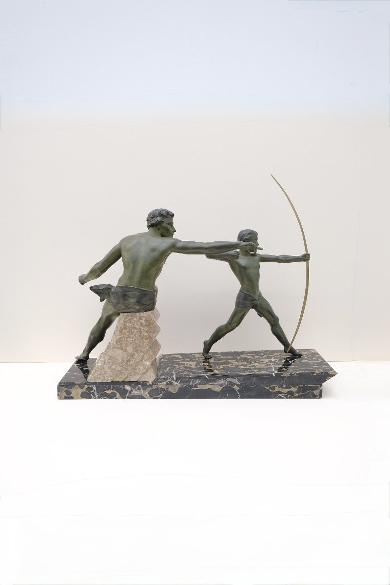 Large Art Deco Sculpture By Jacques Limousin In Spelter And Marble, France 1930  -photo-3