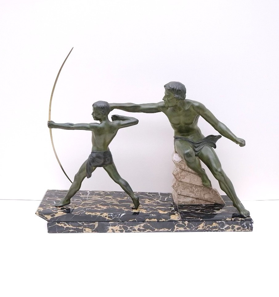 Large Art Deco Sculpture By Jacques Limousin In Spelter And Marble, France 1930  