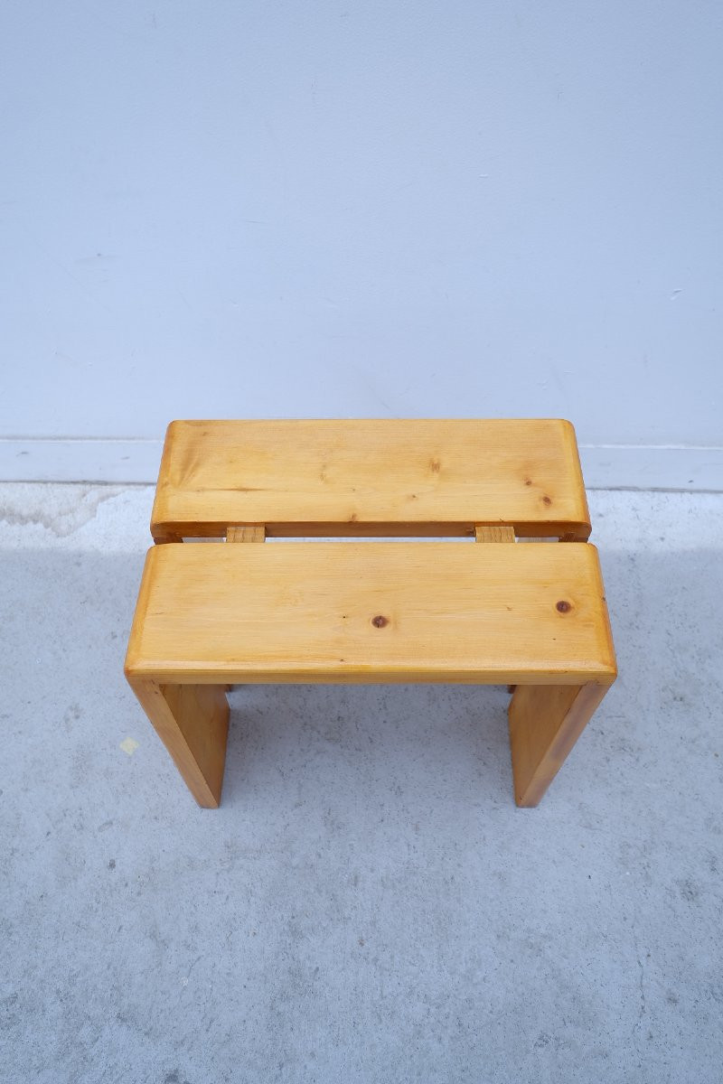 Tabouret de Charlotte PERRIAND pour LES ARCS en pin, France 1960-photo-3