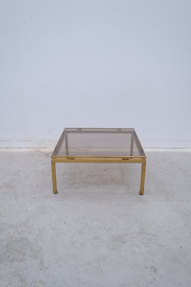 Table basse de Guy LEFEVRE pour MAISON JANSEN en laiton et verre, 1960-photo-2