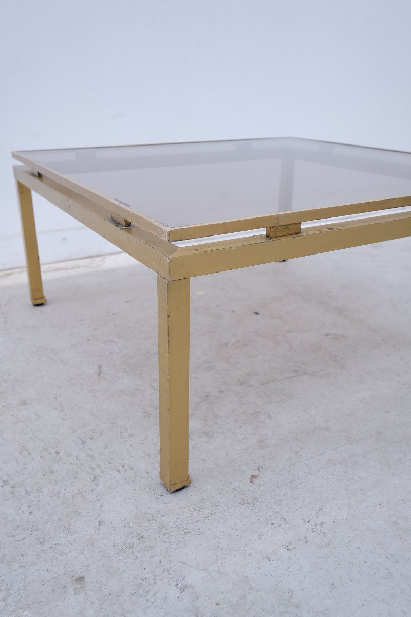 Table basse de Guy LEFEVRE pour MAISON JANSEN en laiton et verre, 1960-photo-3