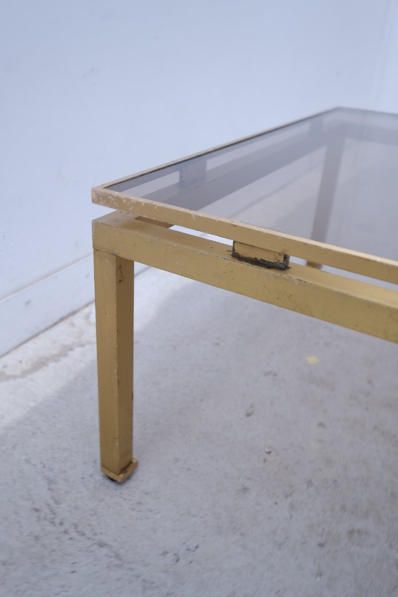 Table basse de Guy LEFEVRE pour MAISON JANSEN en laiton et verre, 1960-photo-1