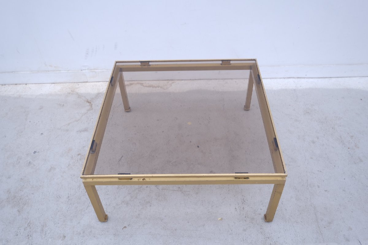 Table basse de Guy LEFEVRE pour MAISON JANSEN en laiton et verre, 1960-photo-2