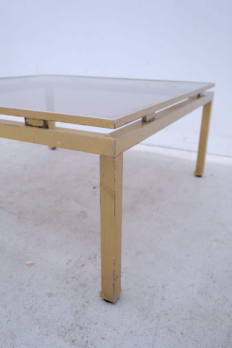 Table basse de Guy LEFEVRE pour MAISON JANSEN en laiton et verre, 1960-photo-3