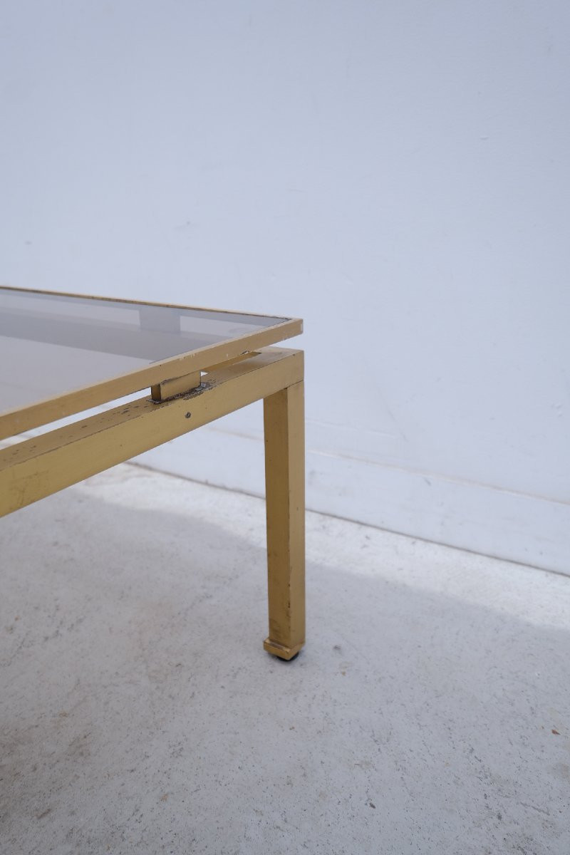 Table basse de Guy LEFEVRE pour MAISON JANSEN en laiton et verre, 1960-photo-4