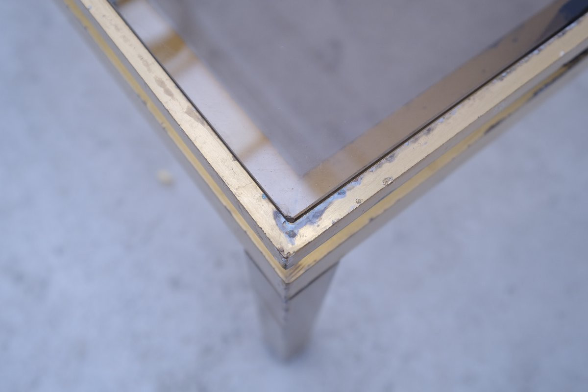 Table basse de Guy LEFEVRE pour MAISON JANSEN en laiton et verre, 1960-photo-5