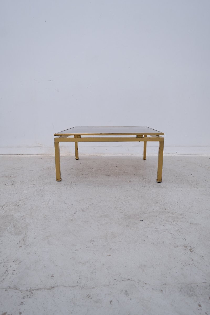 Table basse de Guy LEFEVRE pour MAISON JANSEN en laiton et verre, 1960-photo-6