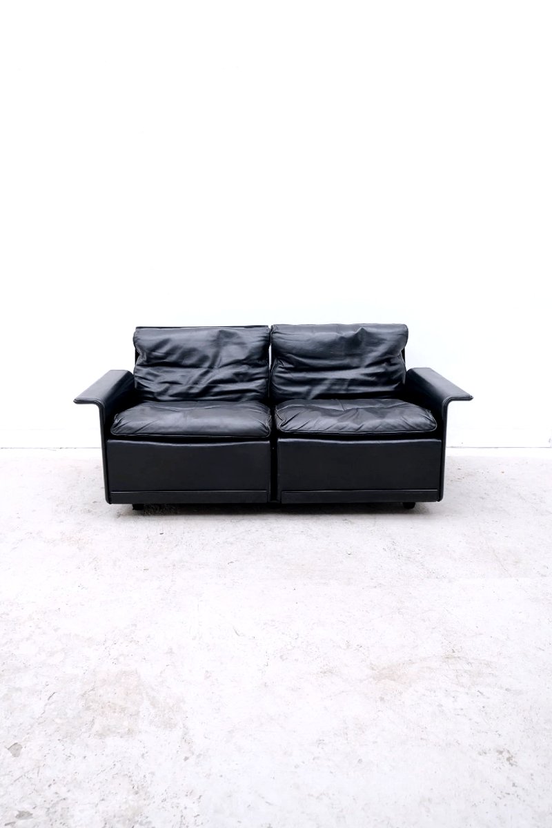 2-seater Sofa By Dieter Rams For Vitsoe In Fiberglass And Leather, Germany 1970  -photo-1