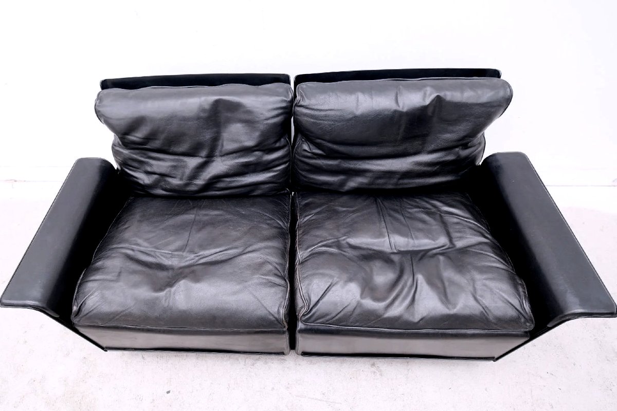 2-seater Sofa By Dieter Rams For Vitsoe In Fiberglass And Leather, Germany 1970  -photo-2