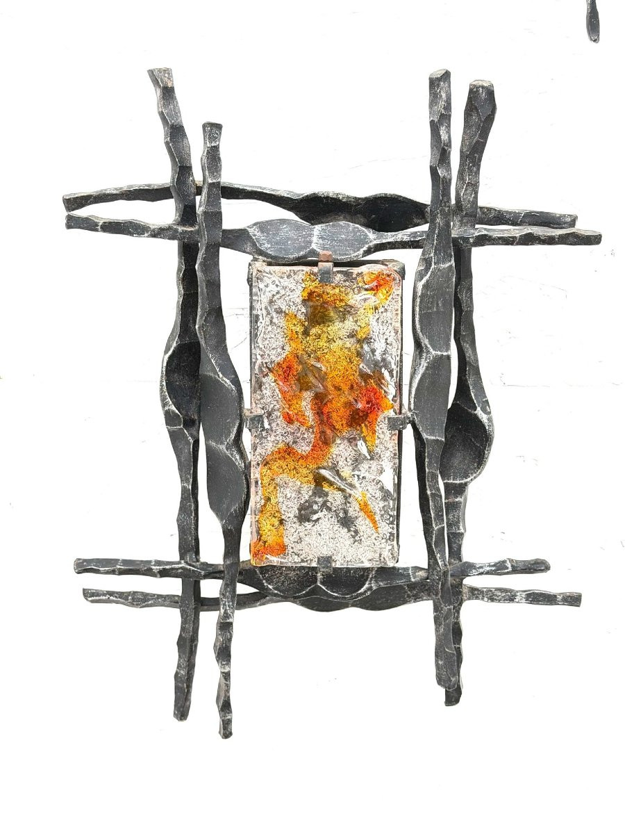 Paire d'appliques de Tom AHLSTROM & Hans EHRLICH en fer forgé et verre de Murano, Suède 1960  -photo-2