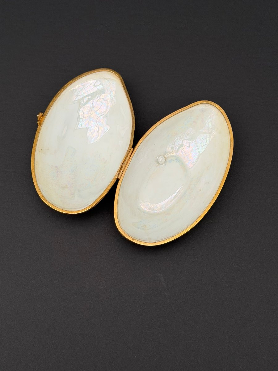 Boite a bijoux de LULIN PARIS en biscuit et laiton, 1950-photo-4