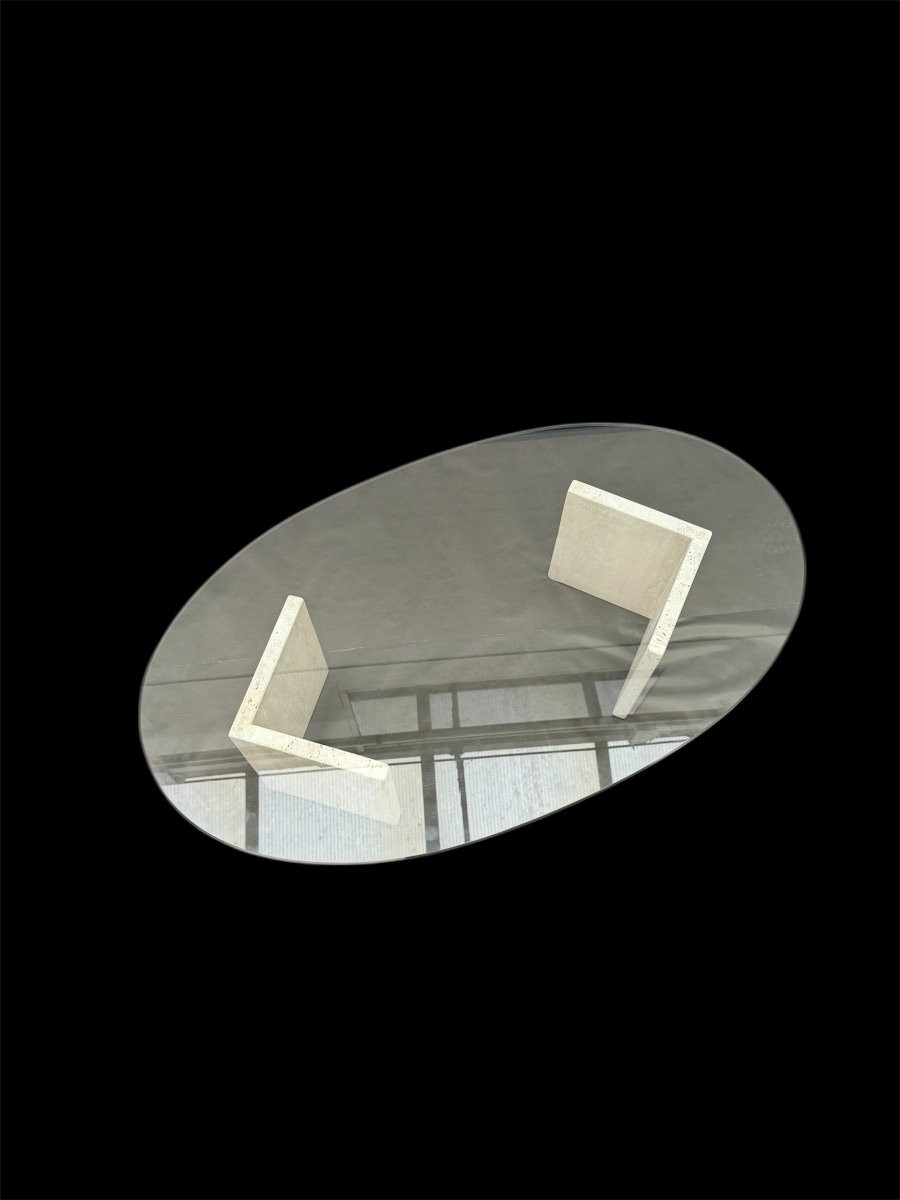 Table basse en travertin et verre, 1970-photo-3