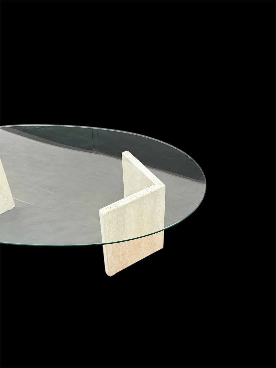 Table basse en travertin et verre, 1970-photo-4