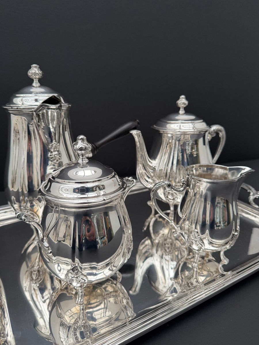 Tea And Coffee Service By Ercuis Silversmiths In Silver-plated Metal And Ebony  -photo-7