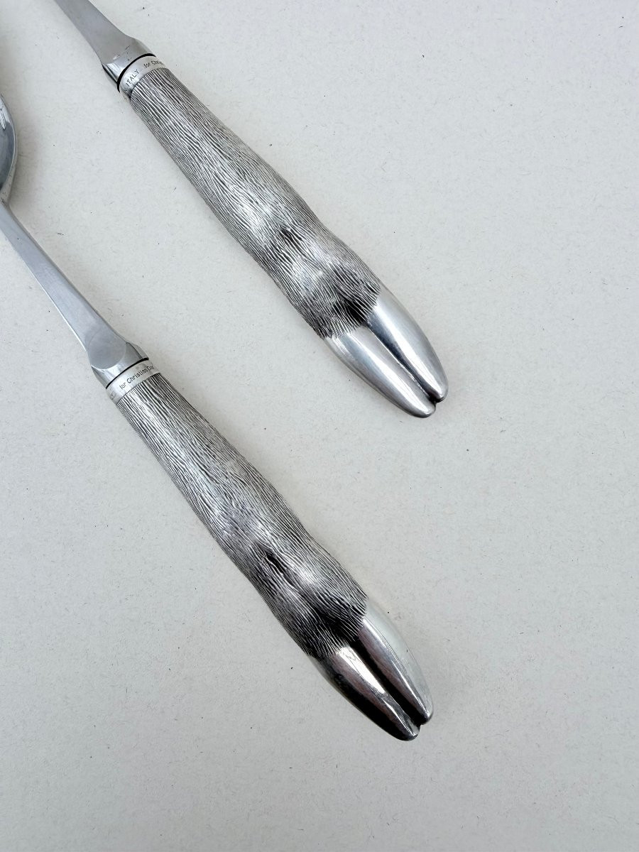 Christian Dior Salad Servers With 925 Sterling Silver And Stainless Steel Handles, Italy   -photo-2
