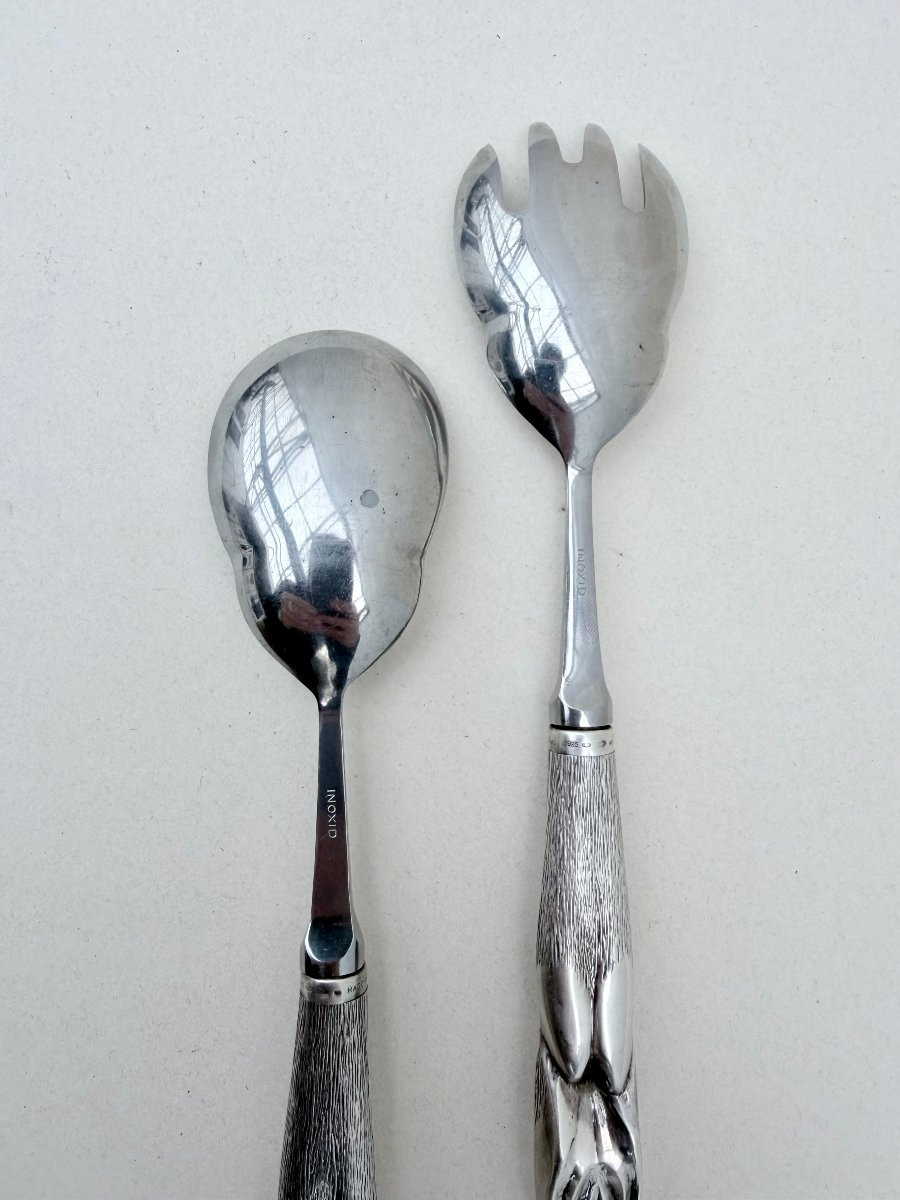 Christian Dior Salad Servers With 925 Sterling Silver And Stainless Steel Handles, Italy   -photo-1