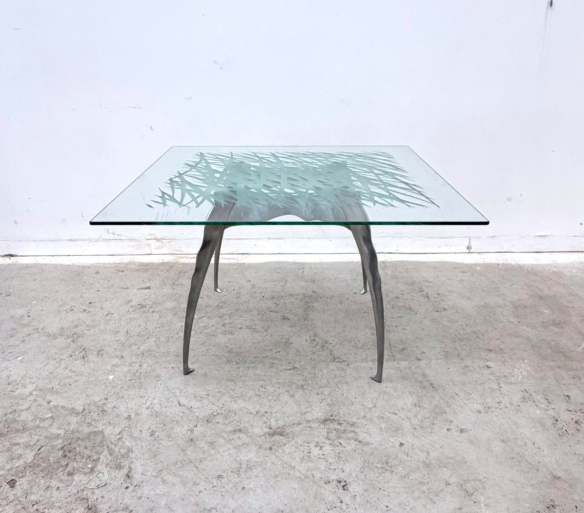 Dining Table By Bernard Dequet For Protis France Design In Cast Aluminum And Leather, 1980-photo-2