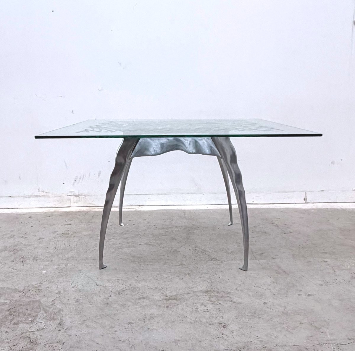 Dining Table By Bernard Dequet For Protis France Design In Cast Aluminum And Leather, 1980-photo-3