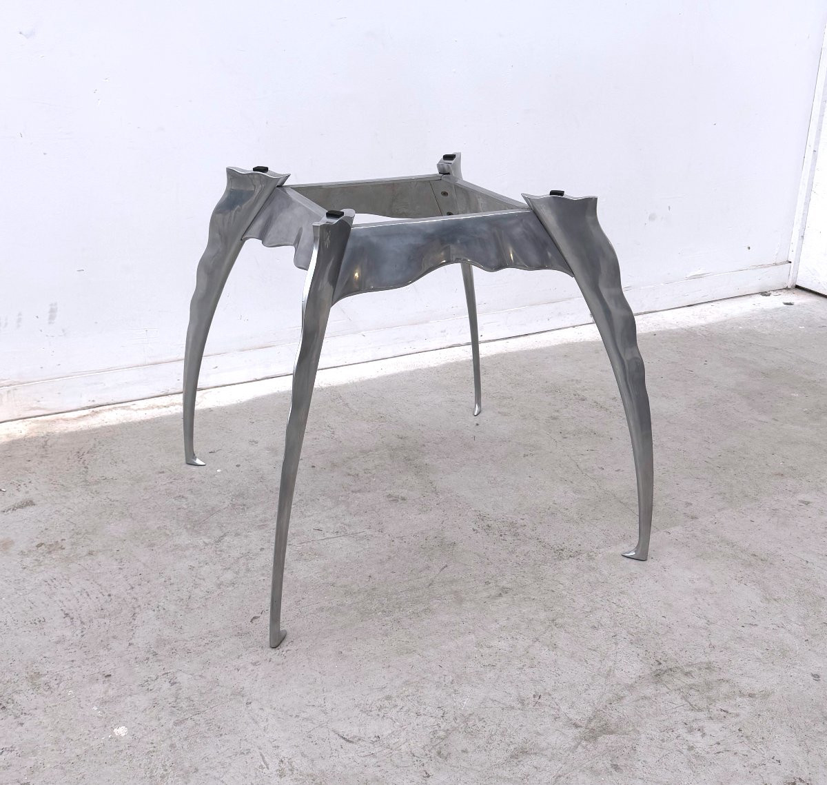 Dining Table By Bernard Dequet For Protis France Design In Cast Aluminum And Leather, 1980-photo-2