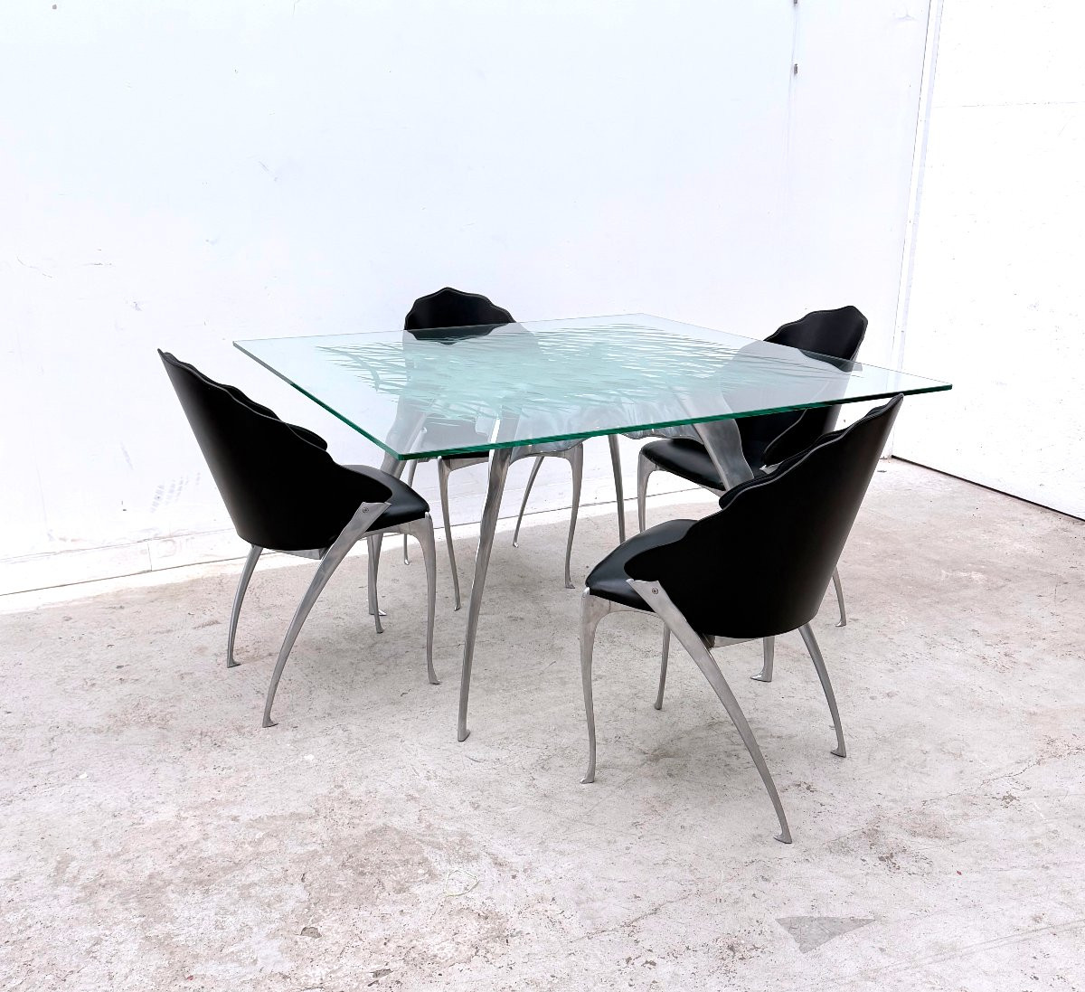 Dining Table By Bernard Dequet For Protis France Design In Cast Aluminum And Leather, 1980-photo-3