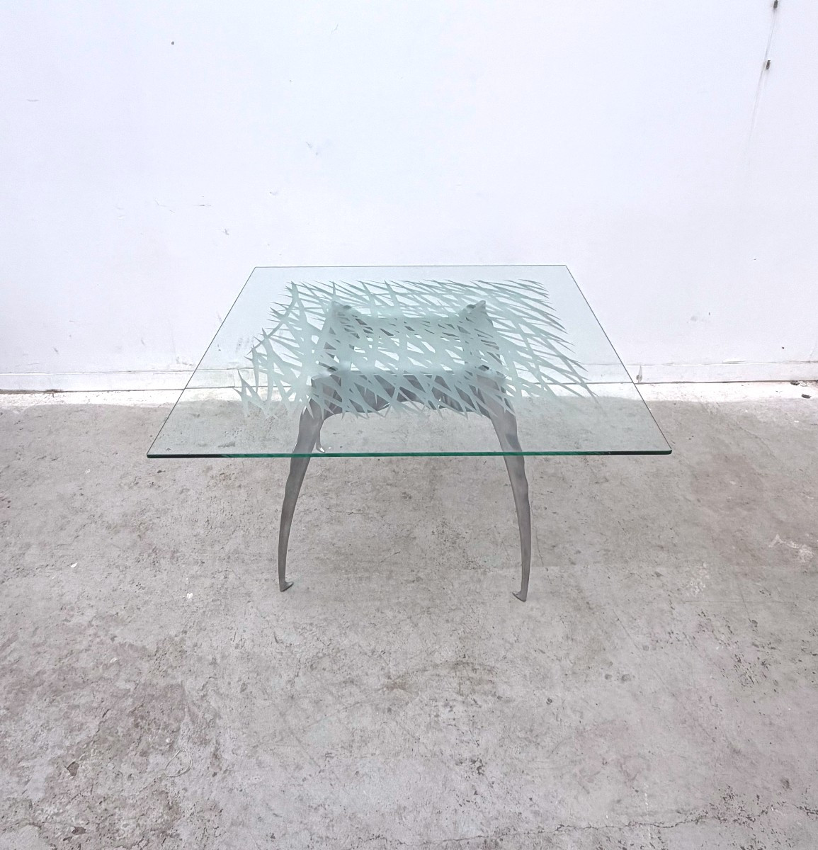 Dining Table By Bernard Dequet For Protis France Design In Cast Aluminum And Leather, 1980