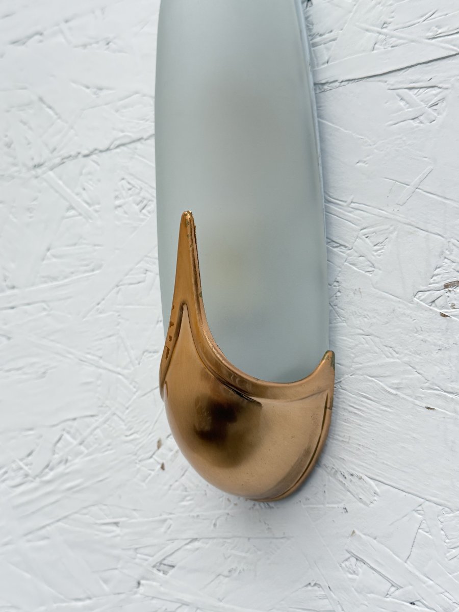 Pair Of Brass And Opaline Wall Lights, Italy 1980  -photo-3