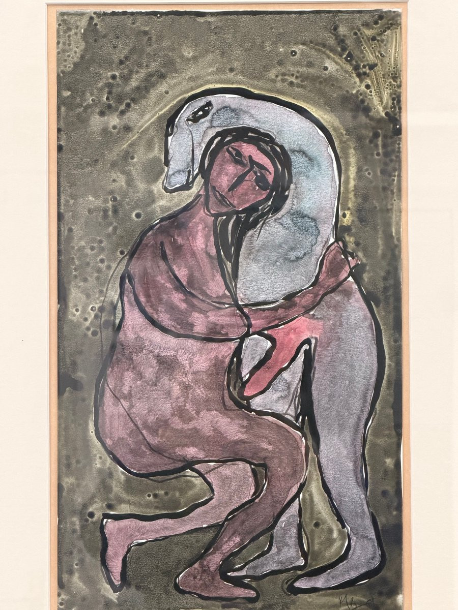 Watercolor On Paper, Signed Mb   -photo-2