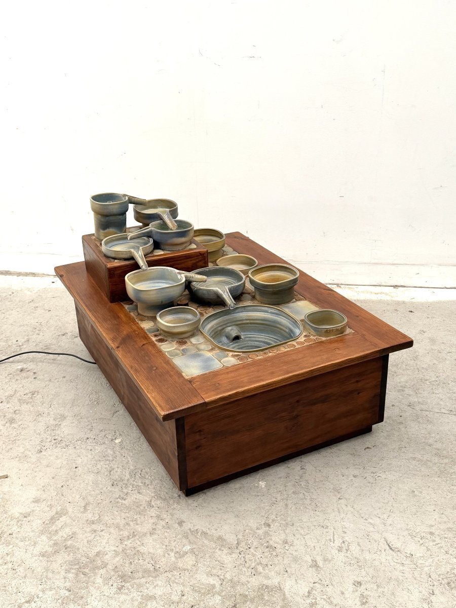 Indoor Fountain In Ceramic And Wood, France 1970-photo-4
