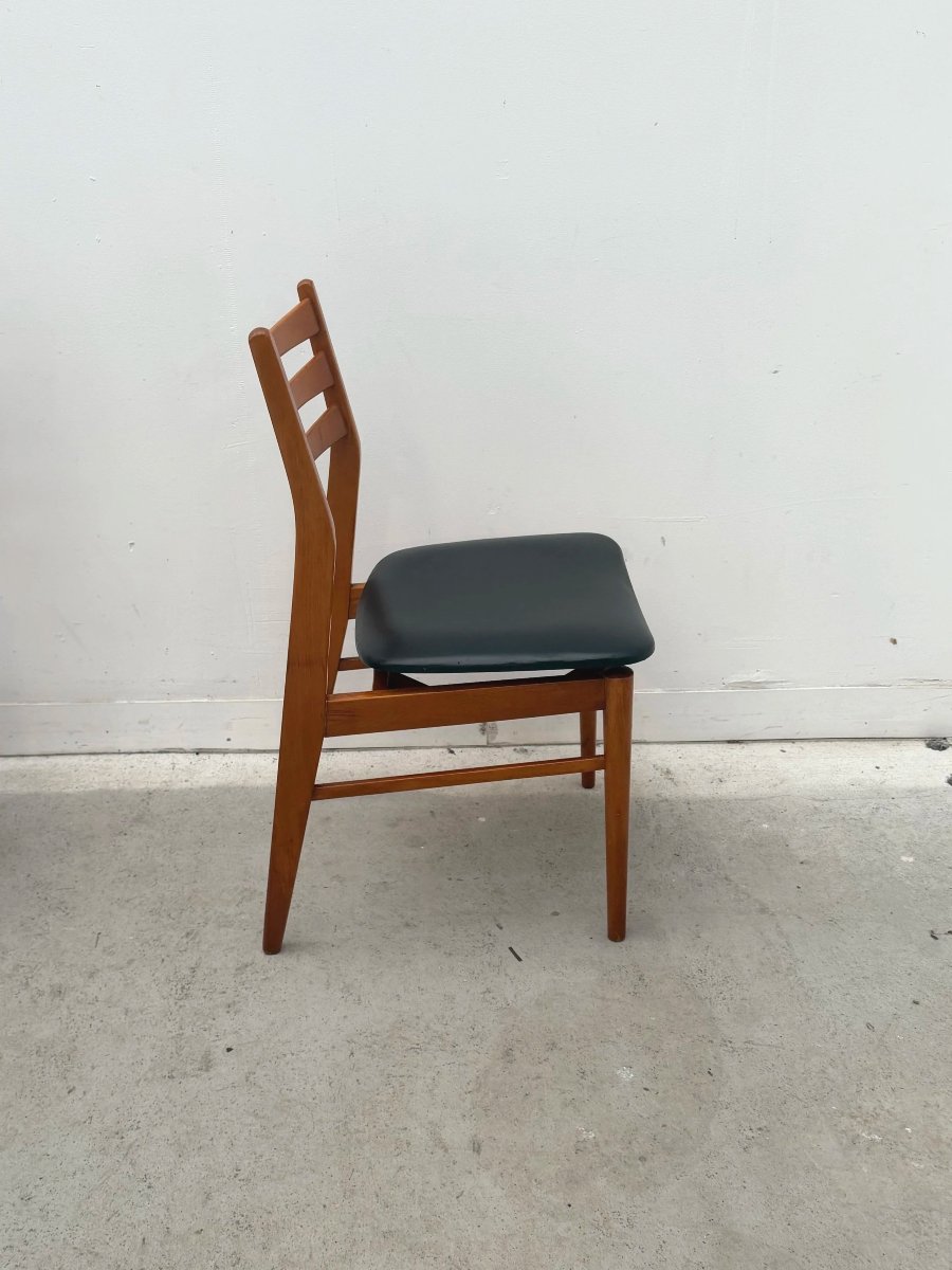 Ensemble de 6 chaises de style Scandinave en hêtre et skai, 1970  -photo-2