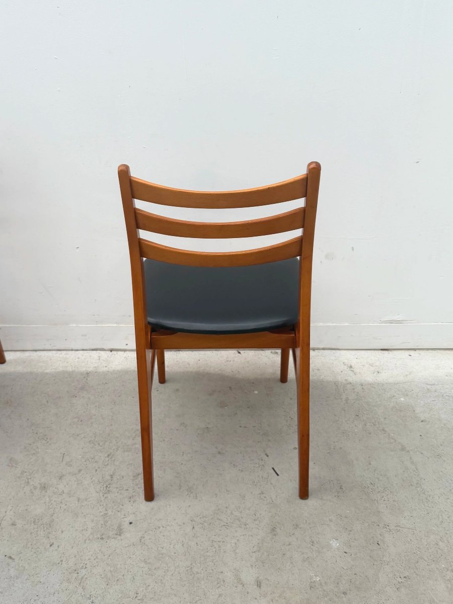 Ensemble de 6 chaises de style Scandinave en hêtre et skai, 1970  -photo-3