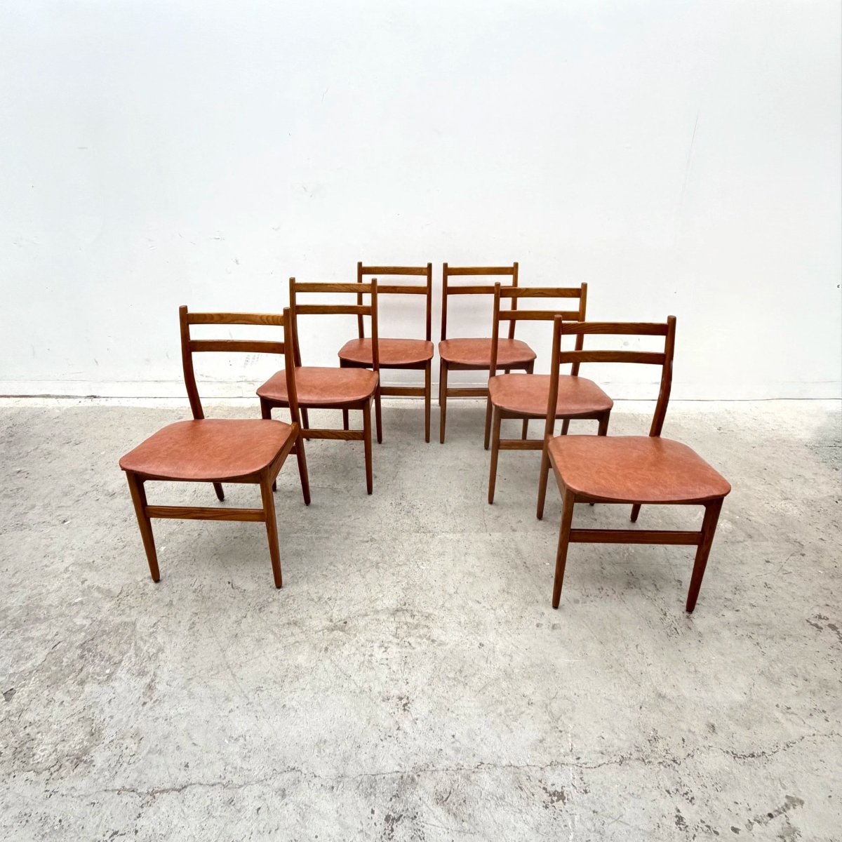 Ensemble de 6 chaises de style Scandinave en hêtre et skai, 1970 -photo-2