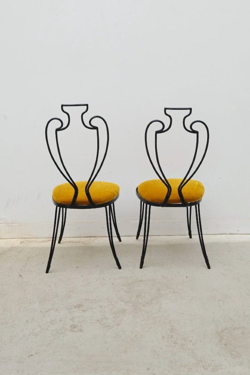 Paire de chaises décorative en fer forgé, France 1940 -photo-2