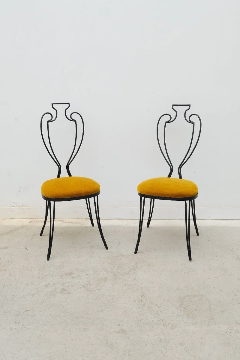 Paire de chaises décorative en fer forgé, France 1940 
