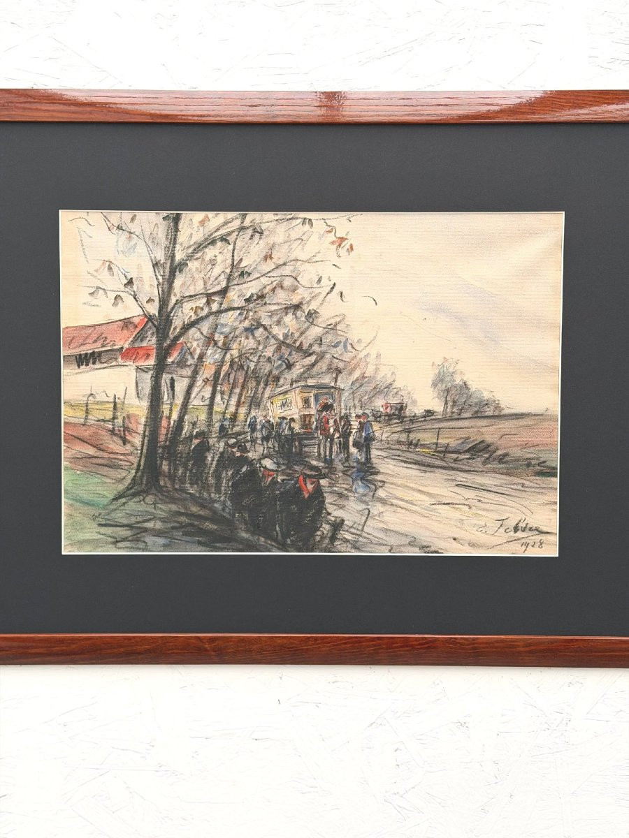 Mixed Media On Paper By Edouard Febvre, 1928   -photo-2