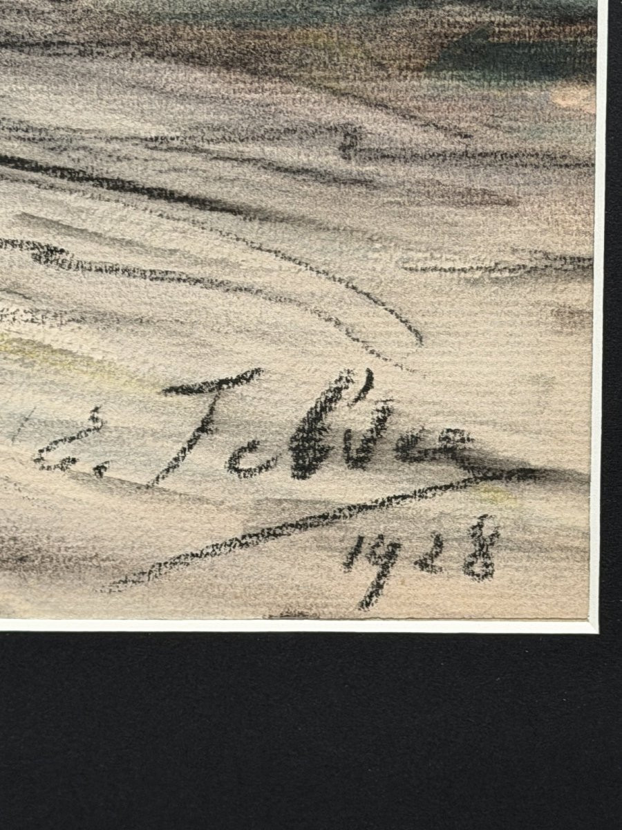 Mixed Media On Paper By Edouard Febvre, 1928   -photo-4