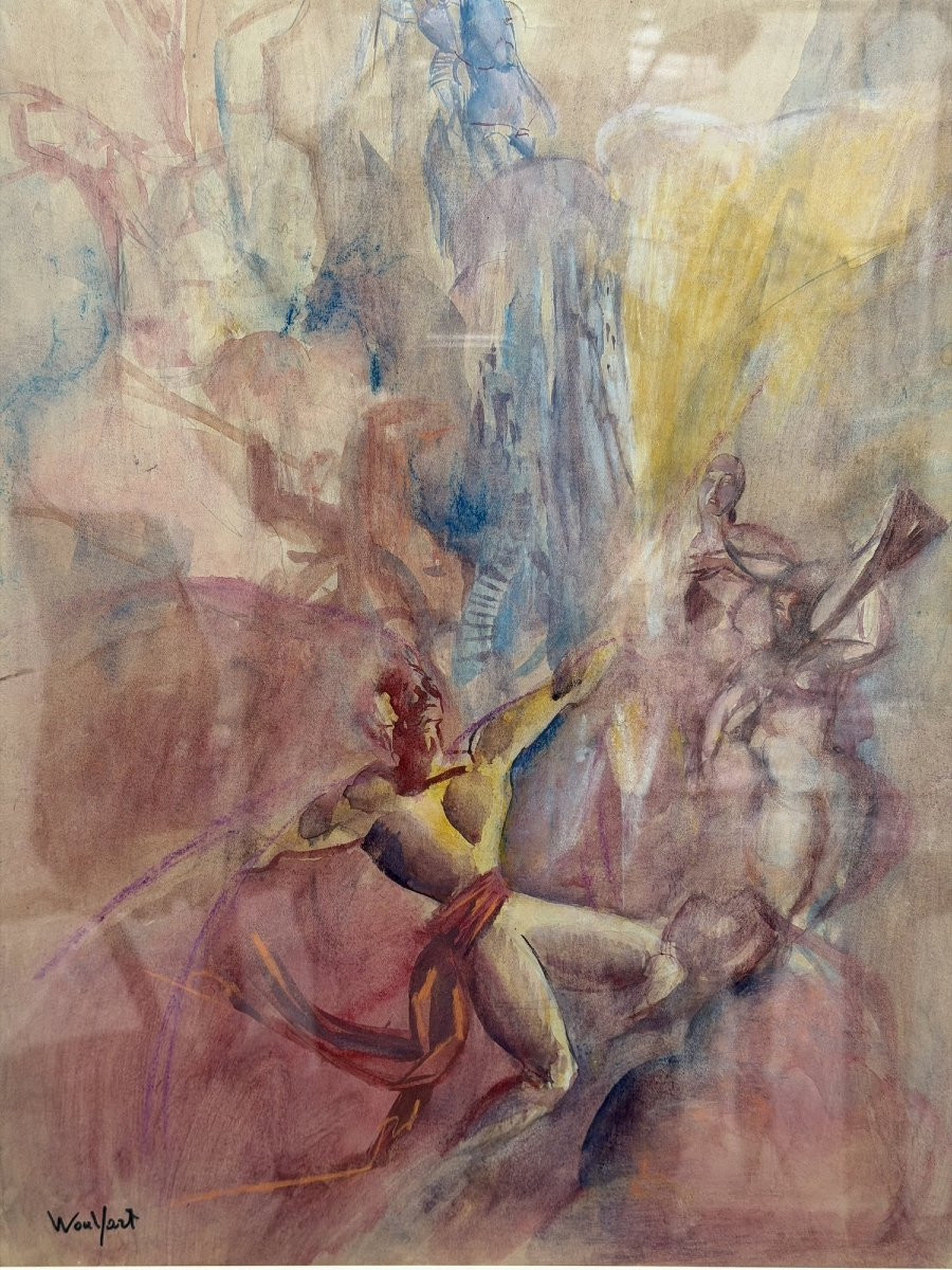Aquarelle sur papier de Marius WOULFART (1905 - 1991), vers 1940  -photo-2