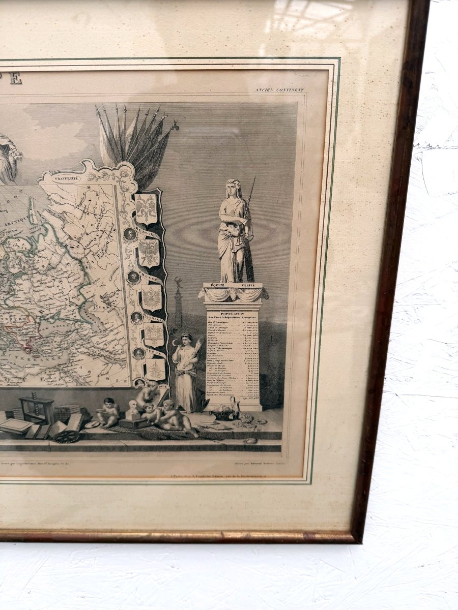 Gravure originale de Victor LEVASSEUR Carte ancienne de l'Europe et limites, 1846  -photo-2