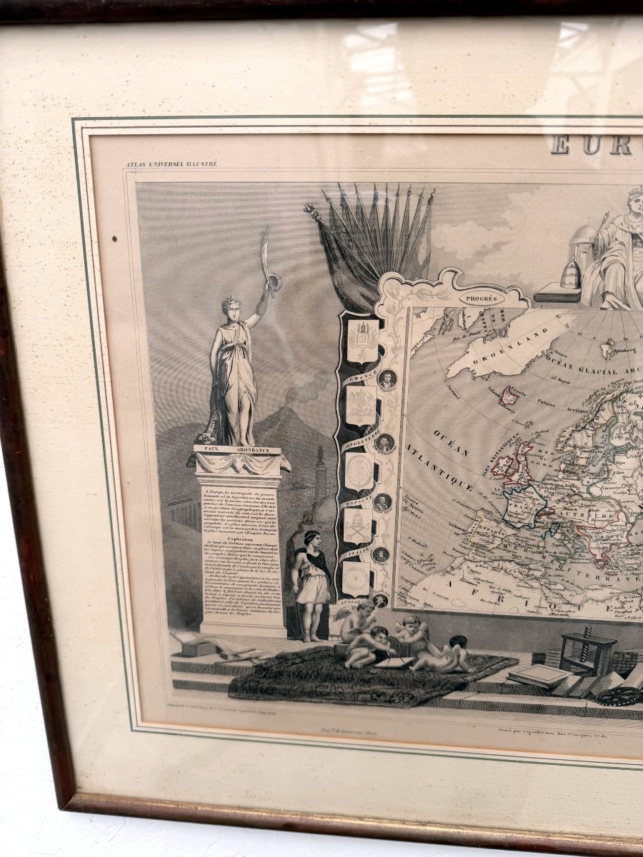 Gravure originale de Victor LEVASSEUR Carte ancienne de l'Europe et limites, 1846  -photo-3