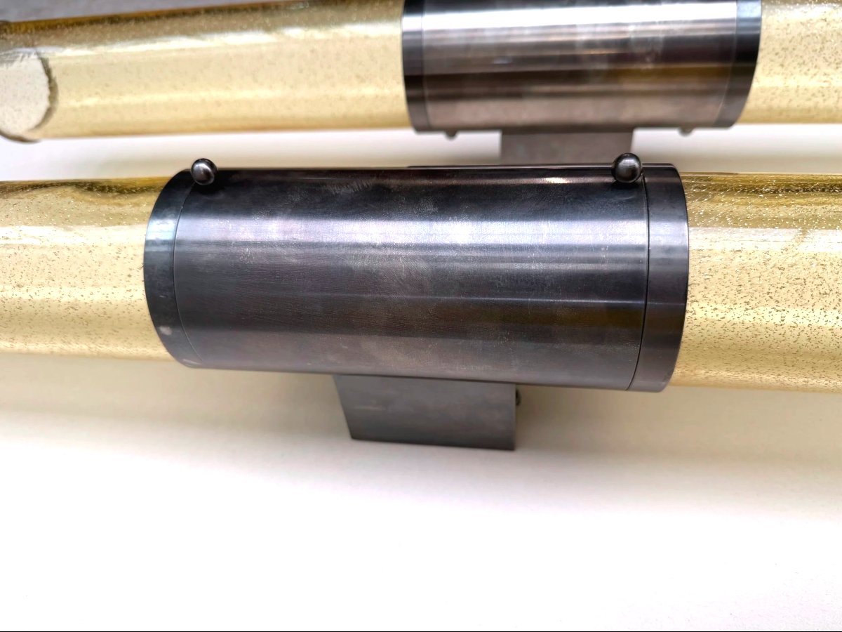 Pair Of Wall Sconces In Metal And Murano Glass, 1980  -photo-3