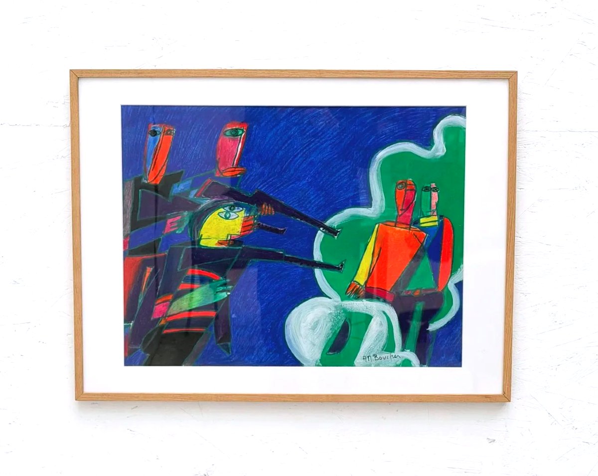 Peinture technique mixte sur papier de Alain Michel BOUCHER (1944-2020)   -photo-2